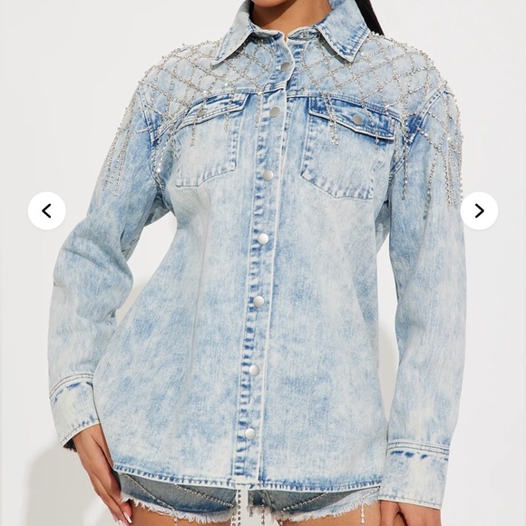 Embellished Light Wash Denim Jacket - Picture 3 of 11